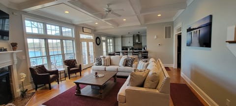 Main floor living room, with a beautiful view of the lake