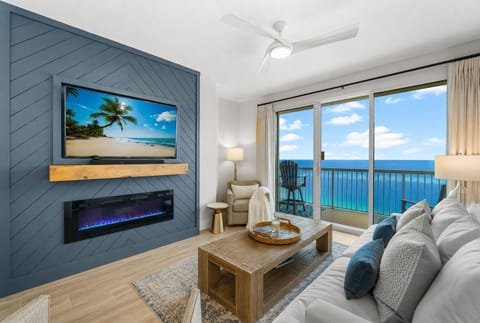 Color changing Fireplace.  TV has DIRECTV, YouTube TV, Amazon & more!