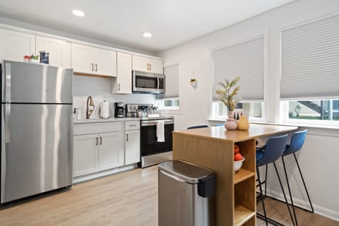 While small, the kitchen has everything you need to prepare and enjoy a meal together.