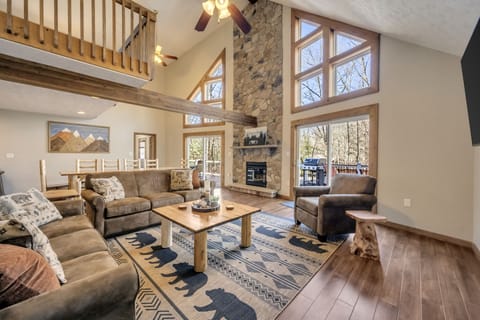 Spacious and Rustic Open 2nd Floor Great Room with Massive Fireplace Wall