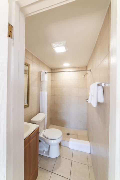 Shower, free toiletries, hair dryer, towels