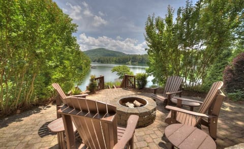 Firepit and patio view from terrace level 