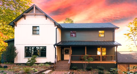 5,000 sf house on 2 acres. Mid century modern interior, mountain-top farmhouse.