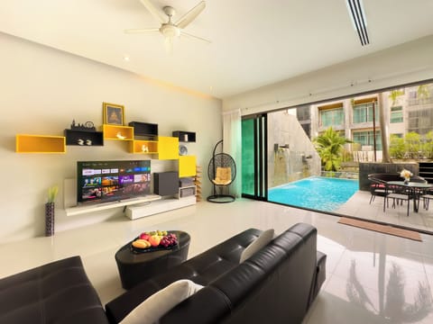 Villa | Living area | 60-inch flat-screen TV with satellite channels, Smart TV