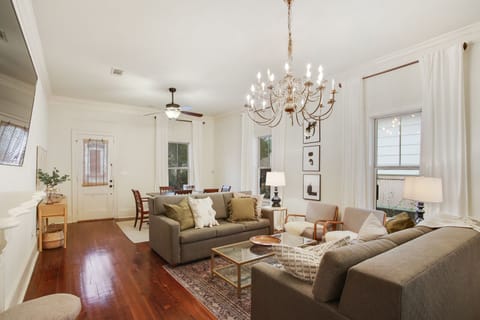 Large living room and dining room open to the kitchen