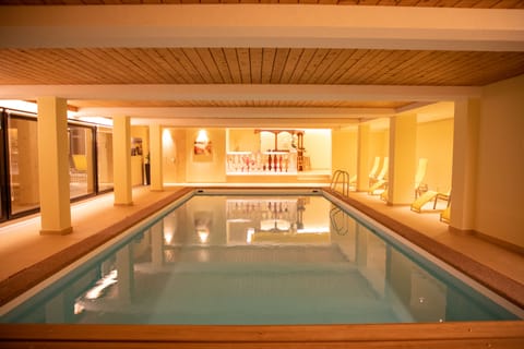 Indoor pool, open 3:00 PM to 7:00 PM, sun loungers
