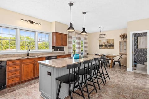 The kitchen island provides more seating