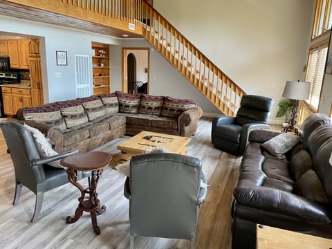 Lodge living room. Sectional has a sofa bed. 