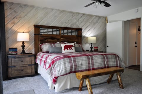 Primary bedroom with ensuite bathroom #1, Eastern King bed, 55" smart TV.