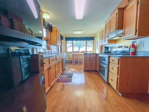 Kitchen view towards lake. 