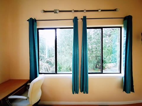 A desk in the living room