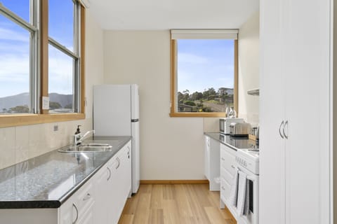 Full-size fridge, microwave, oven, stovetop