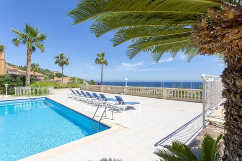 Pool, terrace and Mediterranean Sea
