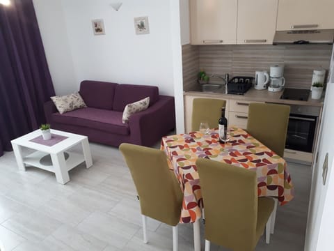 Standard Apartment, Balcony, Sea View | Private kitchenette | Fridge, microwave, oven, coffee/tea maker