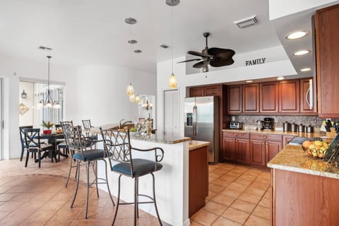 The spacious kitchen easily allows for two - or more - cooks in the kitchen with plenty of seating for the rest of the crew to gather.