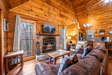 A great gathering space in an authentic log cabin.