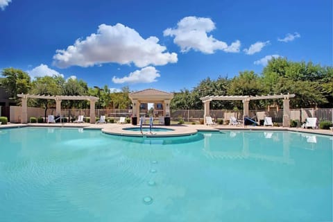 Taking a dip in the community pool is refreshing.
