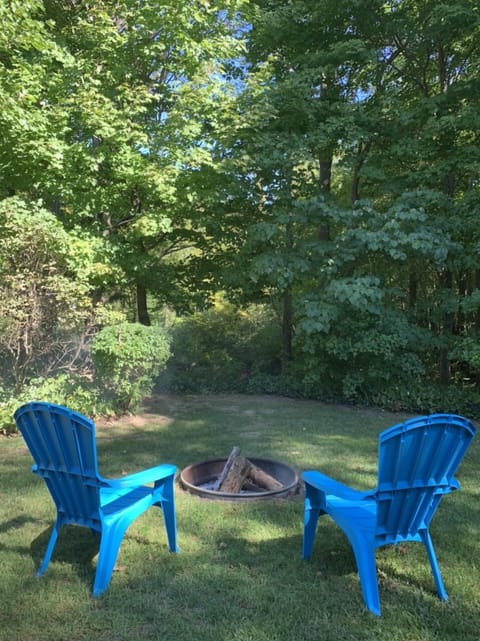 Backyard fire pit overlooking the ravine