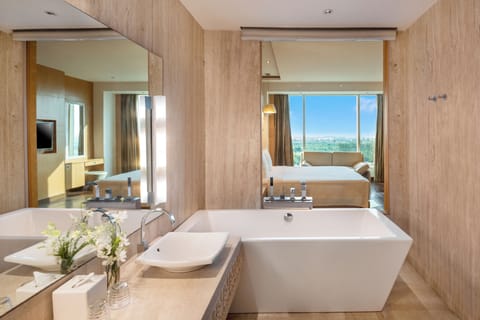 Suite, 1 Bedroom (Walk-In Shower) | Bathroom | Shower, deep soaking tub, hydromassage showerhead