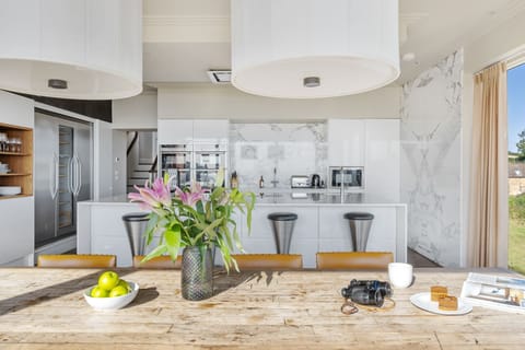 Kitchen with large fridge freezer, tea and coffee making facilities - Golden Meadow