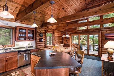Kitchen with lake view.