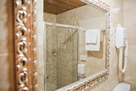 Shower, hair dryer, bathrobes, slippers