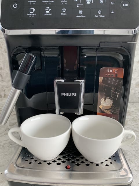 Fully automated espresso (Bring beans) in the morning.