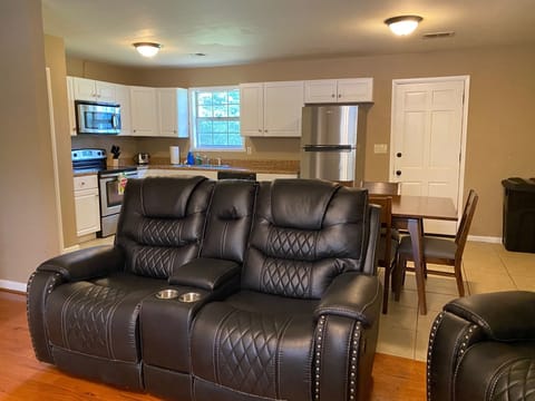 Kitchen beyond living area