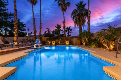 The spacious 8 bedroom million plus estate's pools amazing at night as well.