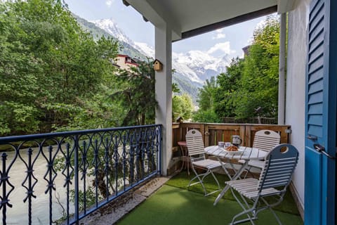 Terrace overlooking the river with Mont Blanc Views