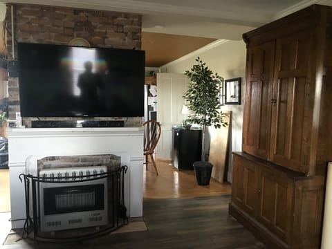 Propane fireplace offers supplemental heat and a warm fireplace glow