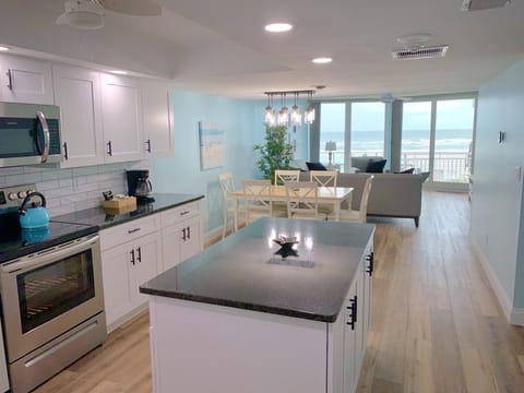 Bright and spacious with an amazing view of the ocean the minute you walk in. 