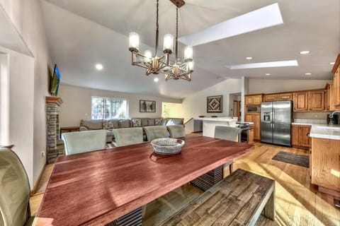 The dining table seats 10