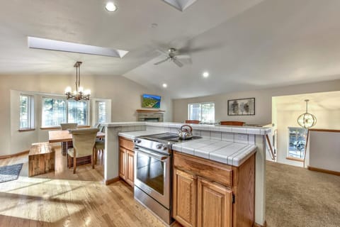 Skylights add natural lighting to the kitchen
