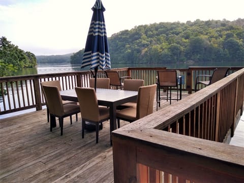 Upper level of dock with dining table