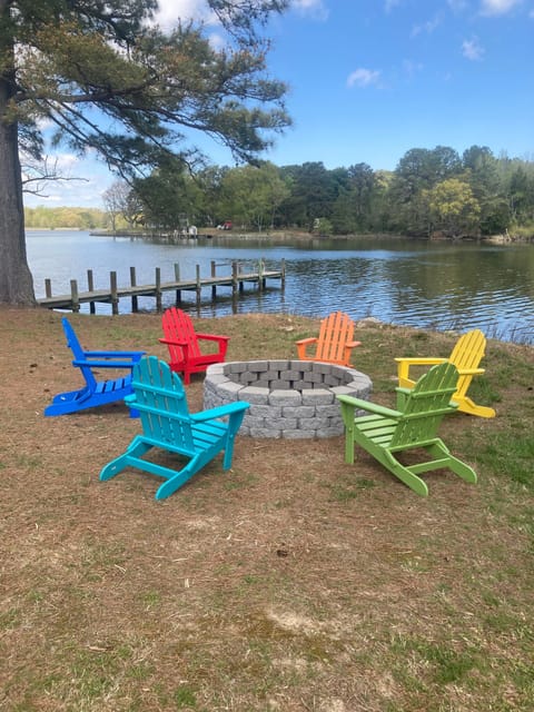 Enjoy our firepit with beautiful Adirondack chairs.  Wood is provided