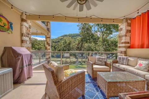 Fabulous patio seating with a river view. 