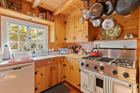 Kitchen includes a Viking gas range and large convection oven