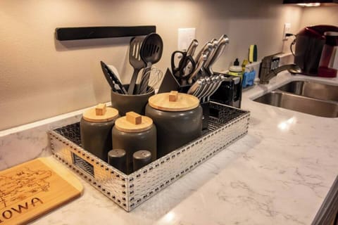 Meticulously decorated and organized kitchen.