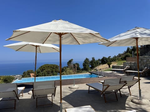Seasonal outdoor pool, pool umbrellas