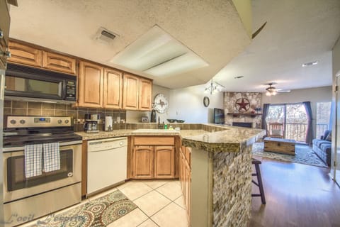 Fully stocked kitchen.