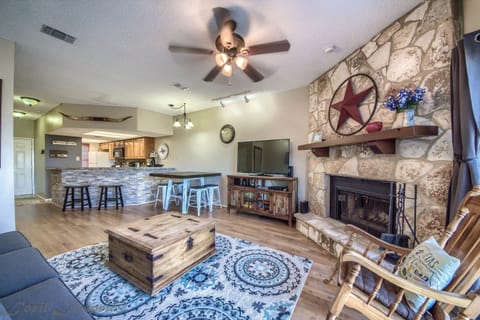 Cozy living room/dining area/kitchen.