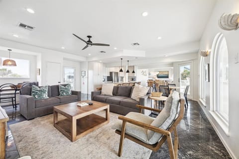 Front door opens up to first family room, kitchen, breakfast nook. 