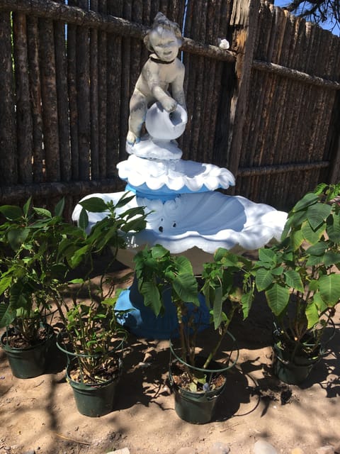 Found on-site, the sculptural fountain was from the historic Alvarado Hotel.