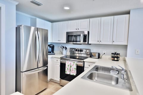 Fully stocked kitchen.