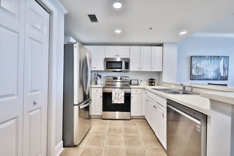 Fully stocked kitchen.