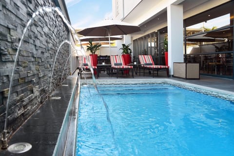 Outdoor pool, sun loungers