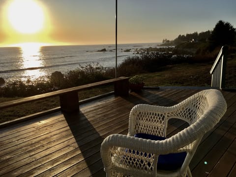 Deck view with the sun setting