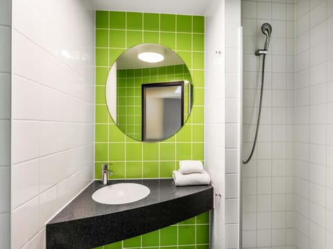 Shower, hair dryer, soap, shampoo