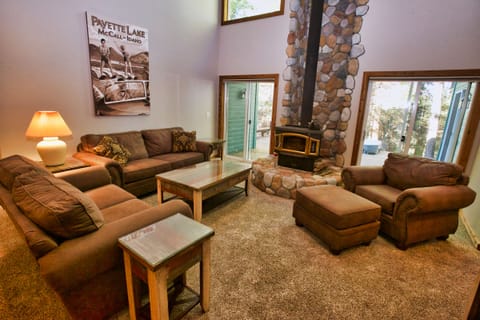 Open living space with a view into the woods.